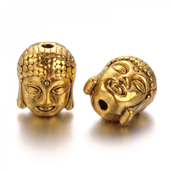 5 tibetische Metallperlen Buddha Kopf antik goldfarben 11 x 9 x 8 mm