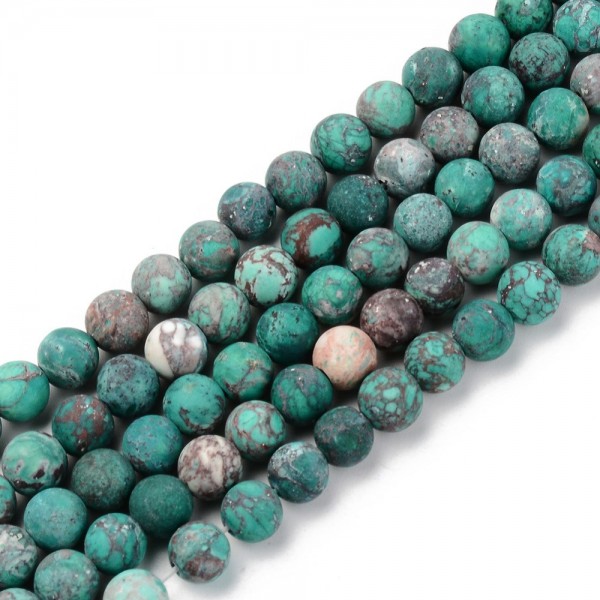 Natürlicher amerikanischer Türkis Perlenstrang matt gefrostet 8 mm (ca. 45 Perlen / ca. 38,5 cm Läng