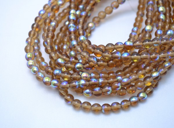 1 Strang hochwertige tschechische Glasperlen hellbraun gold 5 mm (ca. 50 Perlen / ca. 26 cm Länge)