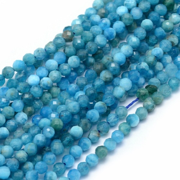Natürlicher Apatit Perlenstrang facettiert 2 mm (ca. 150 Perlen / ca. 39 cm Länge)