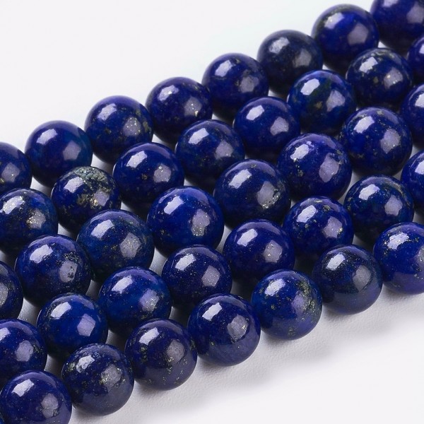 Kurzer Halbstrang Lapislazuli Perlen 6 mm gefärbt rund glatt glänzend (ca. 30 Perlen / ca. 19
