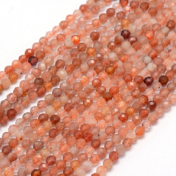 Natürlicher Sonnenstein Perlenstrang 3 mm facettiert (ca. 112 Perlen / ca. 39 cm Länge)