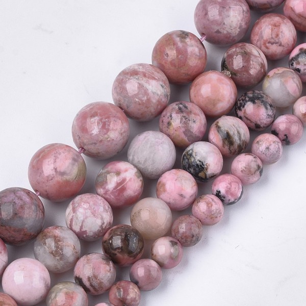 Natürlicher Rhodonit Perlenstrang 6 mm rund glatt glänzend (ca. 62 Perlen / ca. 39 cm Länge)