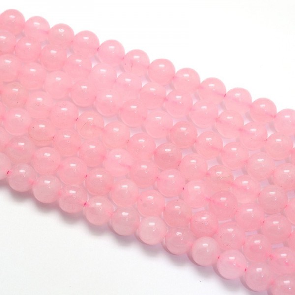 Natürlicher Rosenquarz Perlenstrang rund glatt glänzend 6 mm (ca. 62 Perlen / ca. 38 cm Länge)