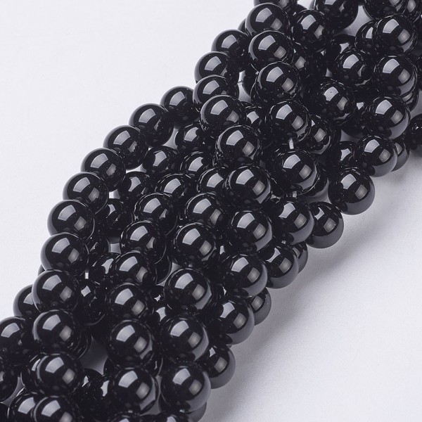 Natürlicher schwarzer Onyx Perlenstrang 6 mm rund glatt glänzend (ca. 62 Perlen / ca.37 cm Länge)