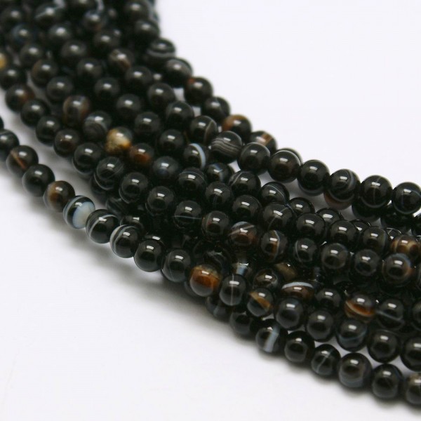 Natürlicher Achat Perlenstrang schwarz 2 mm (ca. 170 Perlen / ca. 39,5 cm Länge)
