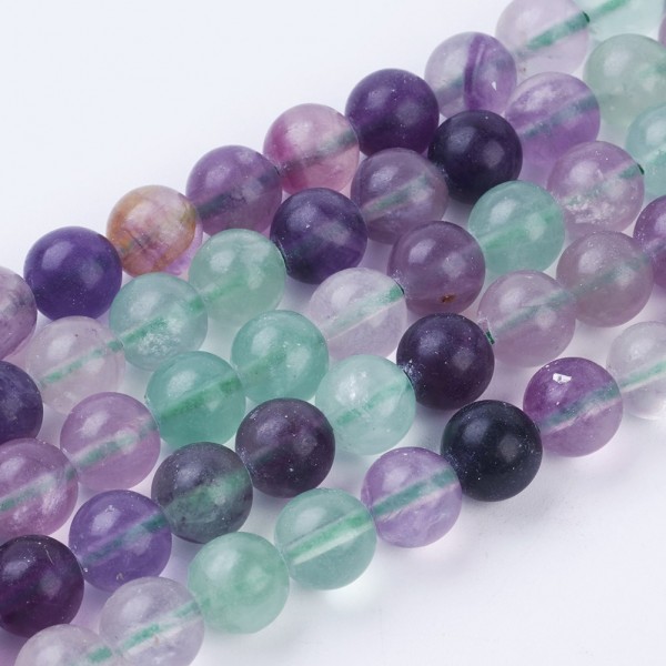 Natürlicher Fluorit Perlenstrang 8 - 8,5 mm rund glatt glänzend (ca. 47 Perlen / ca. 38,5 cm Länge)