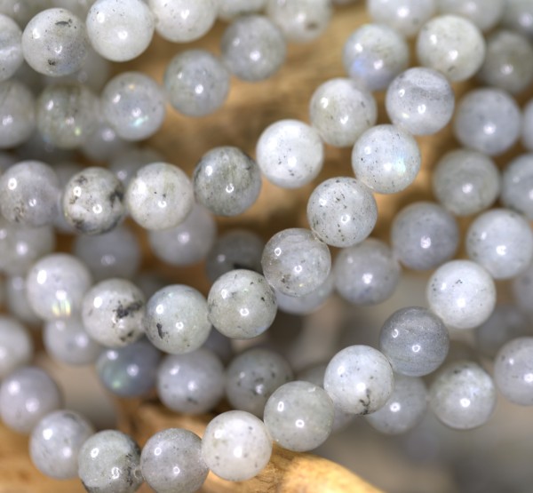 Natürlicher Labradorit Perlenstrang rund glatt glänzend 8 mm (ca. 45 Perlen / ca. 38 cm Länge)