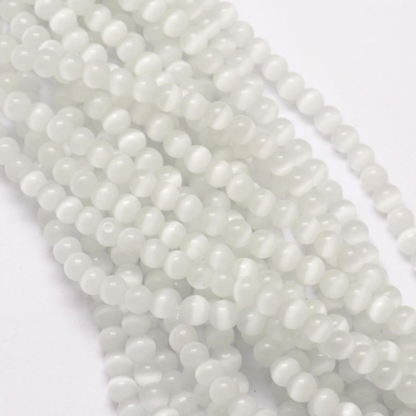 Katzenauge Glasperlenstrang weiß rund 6 mm (ca. 68 Perlen / ca. 35 cm Länge)
