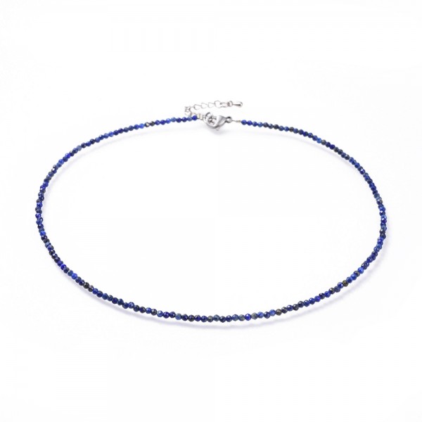 Natürliche zierliche Edelstein Perlenkette Lapislazuli 40,2 cm Länge mit Verlängerungskette 44.5 cm