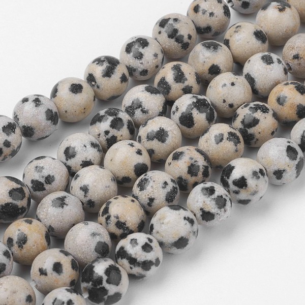Natürlicher Dalmatiner Jaspis Perlenstrang 6 - 6,5 mm rund glatt glänzend (ca. 60 Perlen / ca. 38 cm