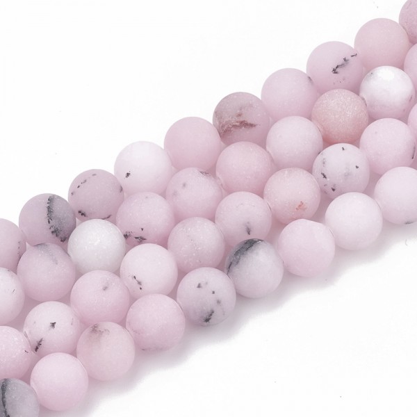 Natürlicher Kirschblüten Jaspis Perlenstrang matt gefrostet 8 mm (ca. 47 Perlen / ca. 38 cm Länge)