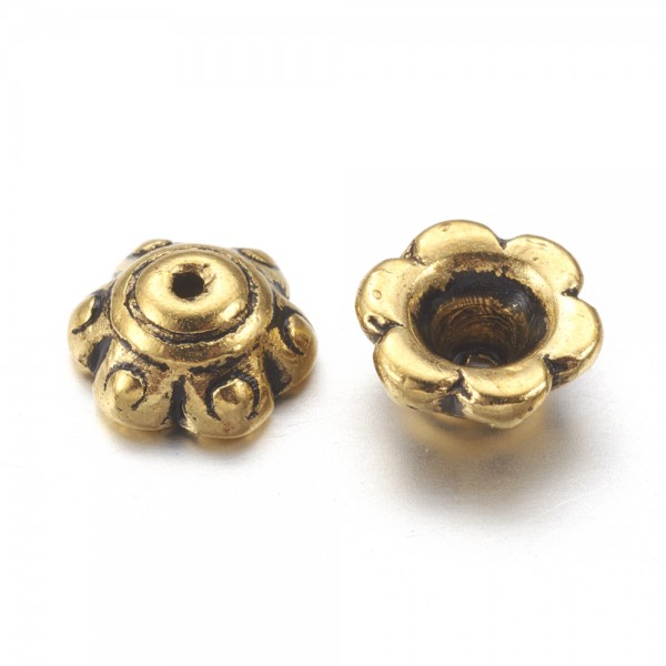 20 tibetische Perlkappen 7 mm antik goldfarben