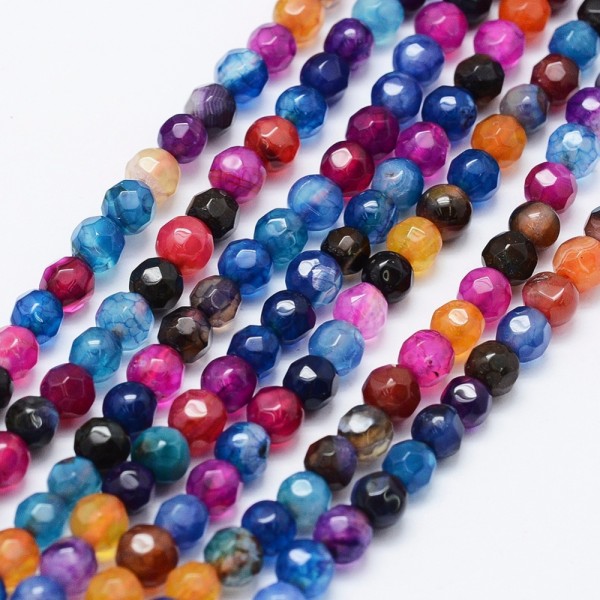 Facettierter Achat Perlenstrang gefärbt bunt 4 mm (ca. 92 Perlen / ca. 37 cm Länge)