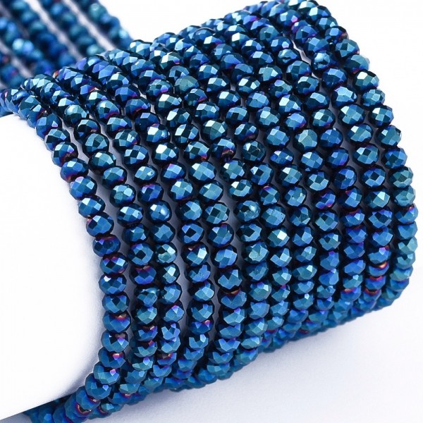 Galvanisierter Glasperlenstrang facettiert blau 2 x 1,5 mm (ca. 235 Perlen / ca. 37 cm Länge)