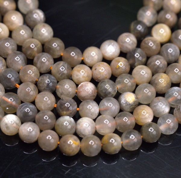Natürlicher dunkler Sonnenstein Perlenstrang 5,5 - 6 mm rund glatt glänzend (ca. 62 Perlen / ca. 38