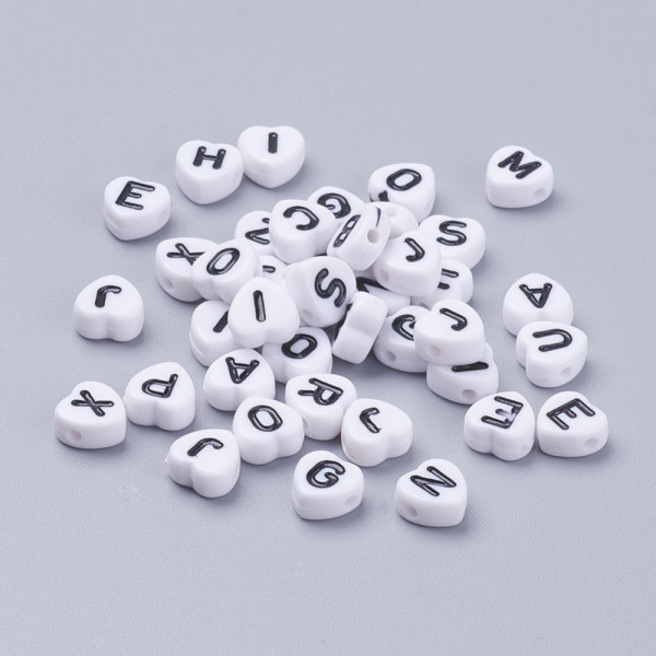 200 gemischte Buchstaben Perlen Herz aus Acryl 7 x 7 x 4 mm