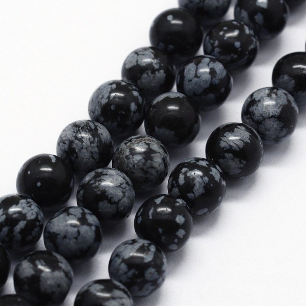 Schneeflocken Obsidian Perlenstrang 6 mm rund glatt (ca. 60 Perlen / ca. 39 cm Länge)