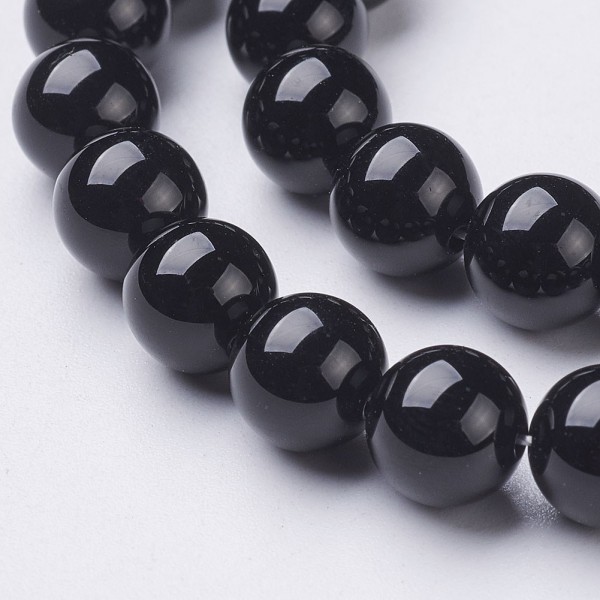 Natürlicher schwarzer Onyx Perlenstrang 8 mm rund glatt glänzend (ca. 51 Perlen / ca.38 cm Länge)