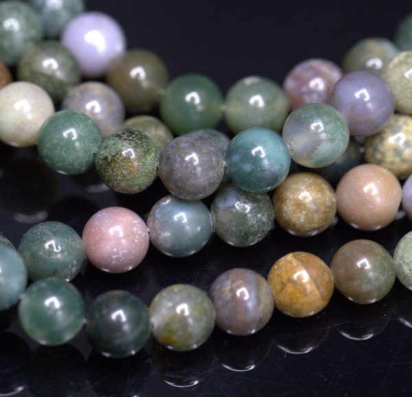 Natürlicher indischer Achatperlenstrang 8 mm rund glatt glänzend (ca. 45 Perlen / ca. 36,5 cm Länge)