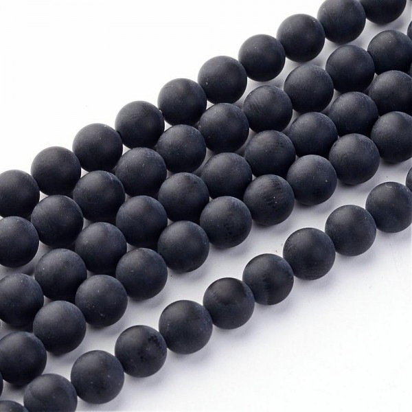 Natürlicher schwarzer Achat Perlenstrang 8 mm matt gefrostet (ca. 65 Perlen / ca. 39 cm Länge)