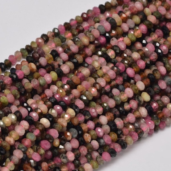 Facettierter natürlicher Turmalin Perlenstrang Rondelle 3 x 2 mm (ca. 180 Perlen / ca. 39 cm Länge)