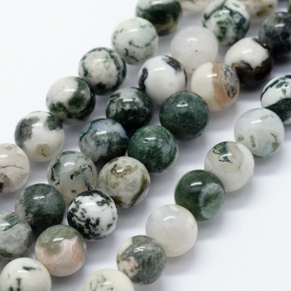 Baumachat Perlenstrang rund glatt glänzend 8 mm (ca. 47 Perlen / ca. 39 cm Länge)