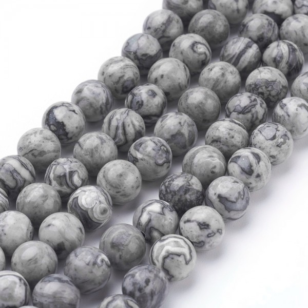 Naturstein Perlenstrang rund glatt glänzend grau 6 mm (ca. 65 Perlen/ca. 38 cm lang)