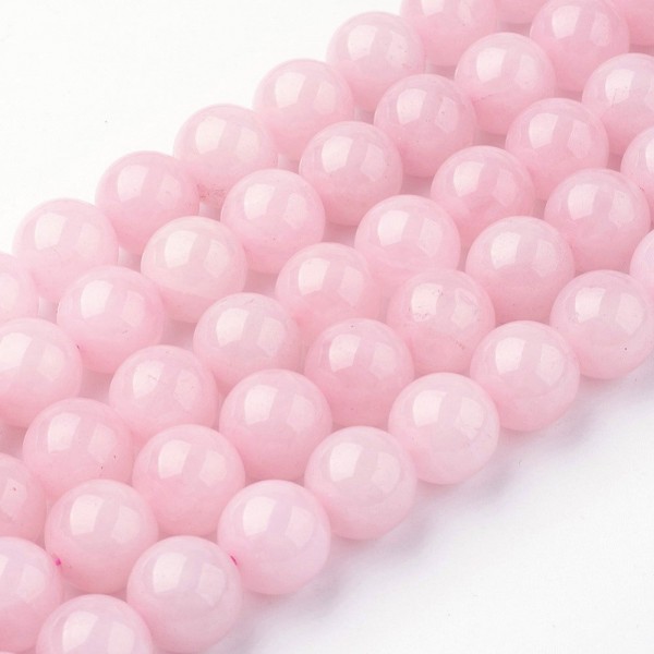 Natürlicher Rosenquarz Perlenstrang rund glatt glänzend 8 - 8,5 mm (ca. 45 Perlen / ca.38 cm Länge)
