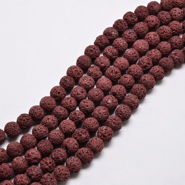 Lava Perlenstrang gefärbt rot 10 mm (ca. 38 Perlen / ca. 39 cm Länge)