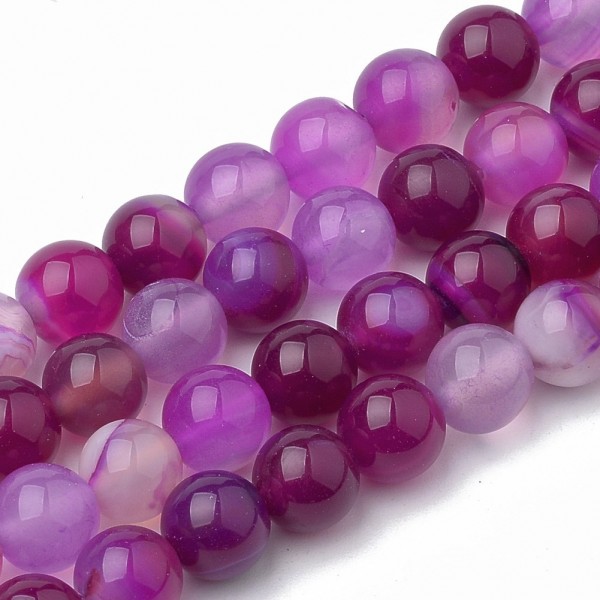 Bandachat Perlenstrang 4 mm violett gefärbt rund glatt glänzend (ca. 95 Perlen / ca. 37,5 cm Länge)