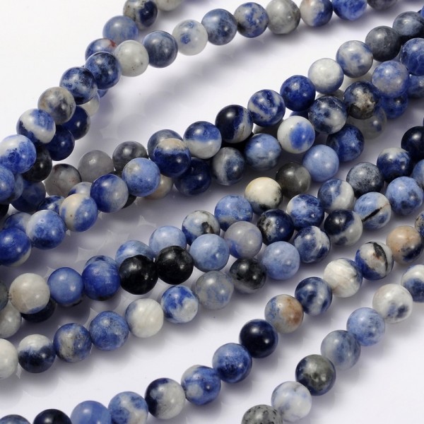 Natürlicher Sodalith Perlenstrang 8 mm Klasse rund glatt glänzend (ca. 47 Perlen / ca. 37,5 cm Länge