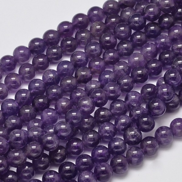 Natürlicher Amethyst Perlenstrang 8 mm rund glatt glänzend (ca. 45 Perlen / ca. 38,5 cm Länge)