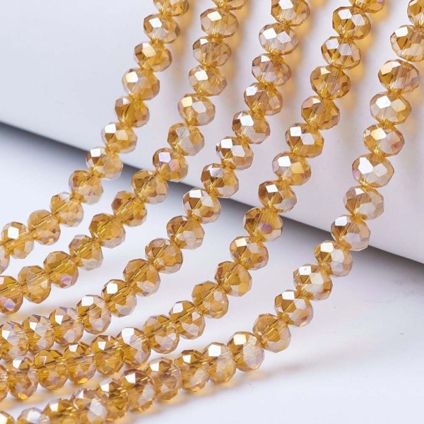 Galvanisierter facettierter Glasperlenstrang senffarben 2,5 x 2 mm (ca. 165 Perlen / ca. 44 cm Länge