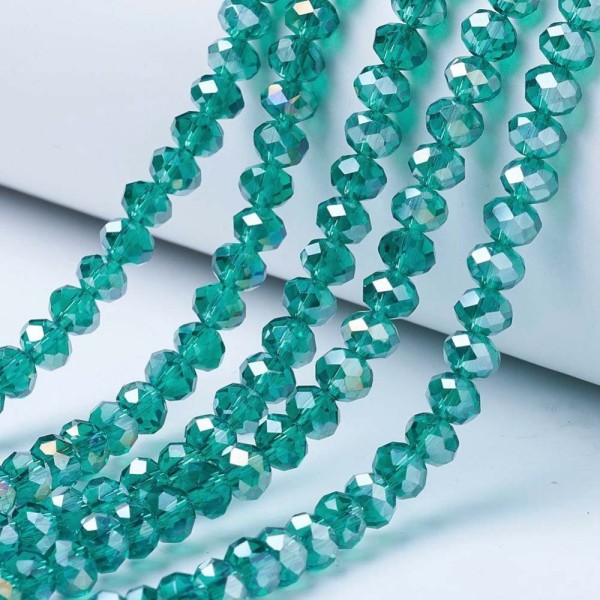 Galvanisierter facettierter Glasperlenstrang 3 x 2 mm cyan (ca. 165 Perlen / ca. 44 cm Länge)
