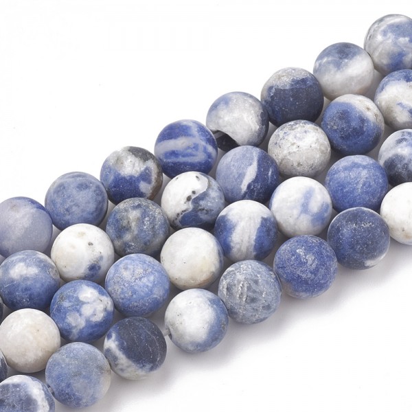 Natürlicher gefrosteter Sodalith Perlenstrang matt rund 6 mm (ca. 60 Perlen / ca. 37,5 cm Länge)