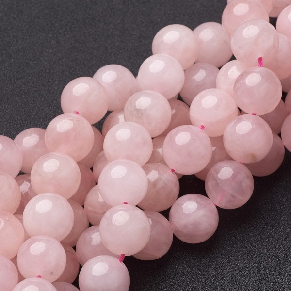 Natürlicher Rosenquarz Perlenstrang rund glatt glänzend 8 mm (ca. 46 Perlen / ca. 39 cm Länge)