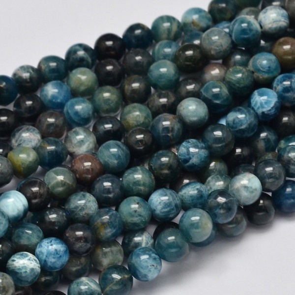 Natürlicher Apatit Perlenstrang 6 - 6,5 mm rund glatt glänzend (ca. 67 Perlen / ca. 39,5 cm Länge)