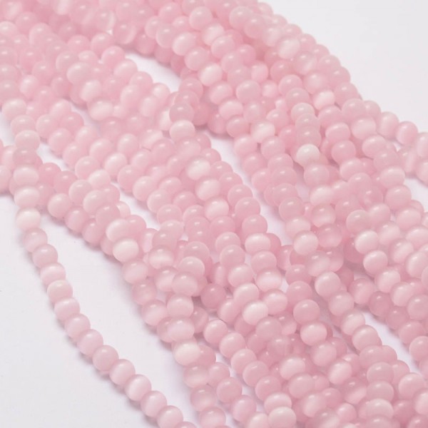 Katzenauge Glasperlenstrang rosa rund 6 mm (ca. 68 Perlen / ca. 35 cm Länge)