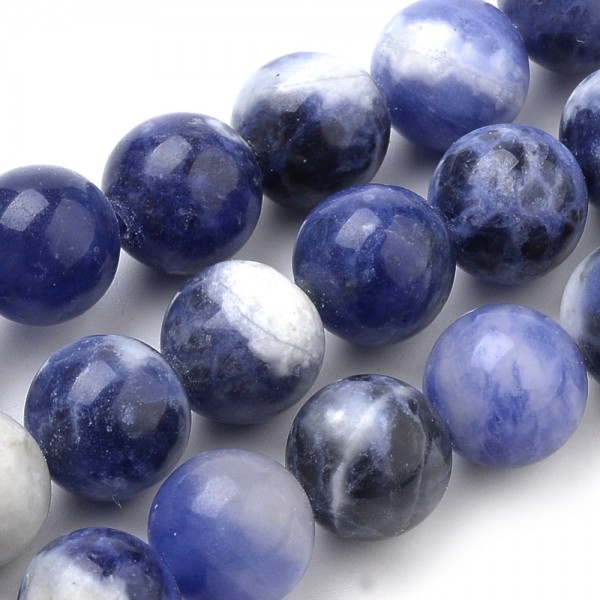 Natürlicher Sodalith Perlenstrang rund glatt glänzend 8 - 8,5 mm (ca. 47 Perlen / ca. 39 cm Länge)