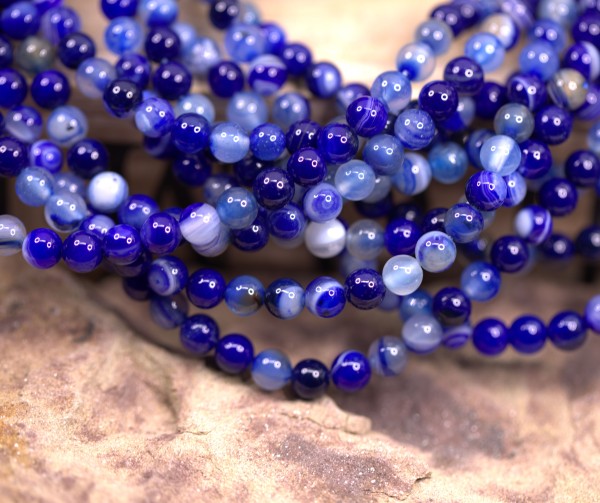 Bandachat Perlenstrang 6 mm royalblau rund glatt glänzend (ca. 62 Perlen / ca. 37 cm Länge)