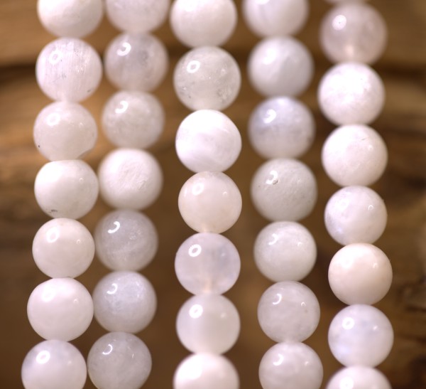 Natürlicher Mondstein Perlenstrang 4 mm weiß rund glatt (ca. 89 Perlen / ca. 39,5 cm Länge)