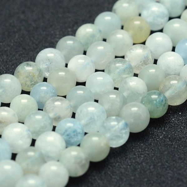 Natürlicher Aquamarin Perlenstrang 6 mm rund glatt glänzend (ca. 66 Perlen / ca. 39,5 cm Länge)