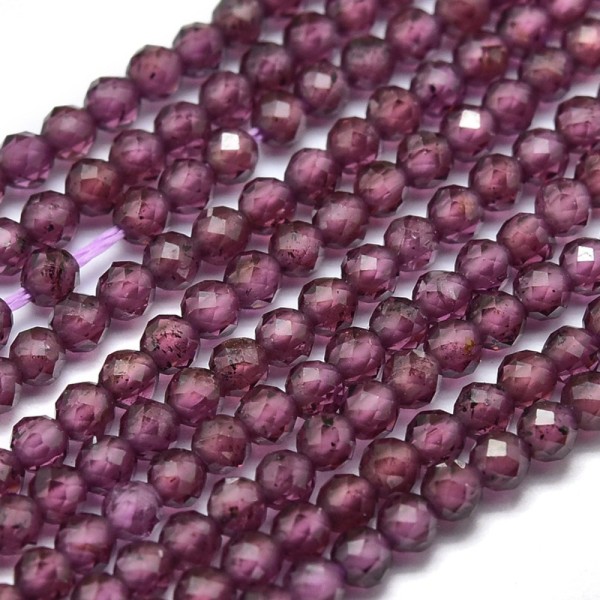 Natürlicher Granat Perlenstrang 2 mm facettiert (ca. 185 Perlen / ca. 39 cm Länge)