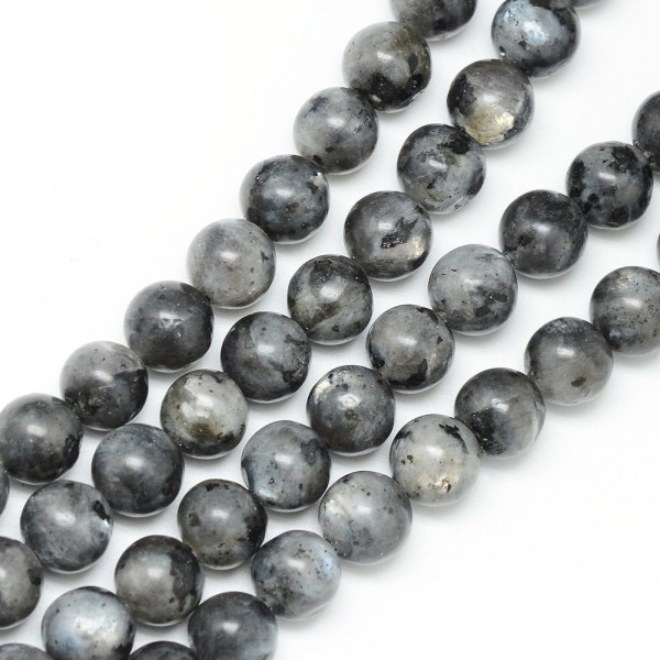 Natürlicher Labradorit Perlenstrang 8 - 9 mm rund glatt glänzend (ca. 45 Perlen / ca. 39 cm Länge)