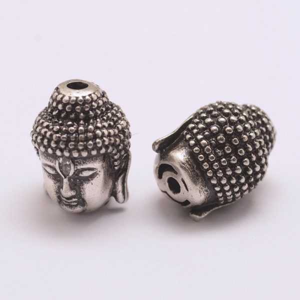 Buddha Kopf Metallperle langlebig plattiert antik silberfarben mit Klasse AAA Zirkonia Perle 13 x 1