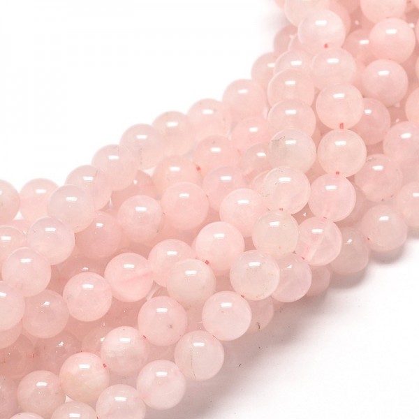Natürlicher Rosenquarz Perlenstrang 8 mm rund glatt glänzend (ca. 45 Perlen / ca. 39,5 cm Länge)