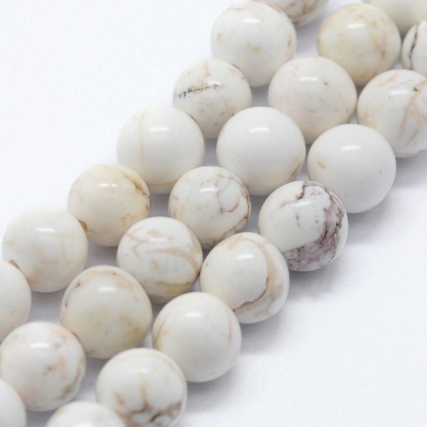 Natürlicher Howlith Perlenstrang rund glatt 6 mm (ca. 61 Perlen / ca. 37,5 cm Länge)