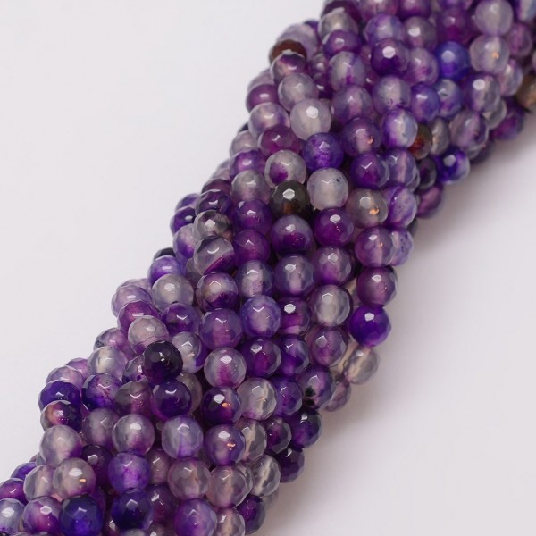 Gestreifter Bandachat Perlenstrang 6 mm lila weiß leicht facettiert (ca. 56 Perlen / ca. 36 cm Länge
