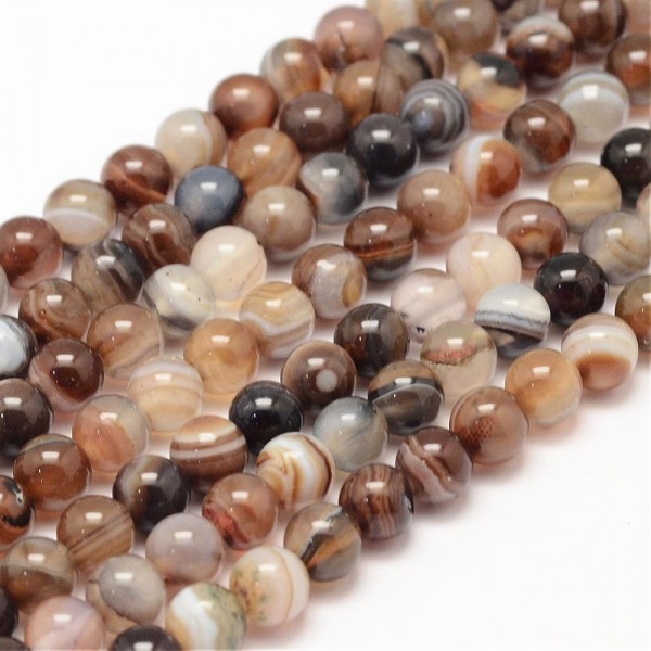 Natürlicher gestreifter Bandachat Perlenstrang rund glatt glänzend 6 mm (ca. 62 Perlen / ca. 38 cm L